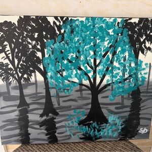 Teal and Black Tree Canvas Painting